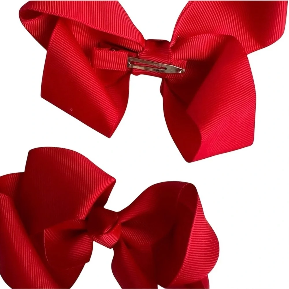 Pair of Red Grosgrain Hair Bows Girls Clips Cheer Pageant Show Bows Set of 2